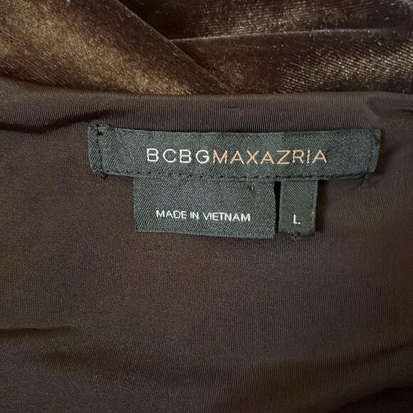 BCBG MAXAZRIA Bodycon side ruched chocolate brown Velvet Dress Sz L - Picture 11 of 11